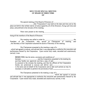 Board of Directors Special Meeting Minutes