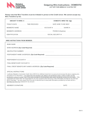 Domestic Wire Transfer Form