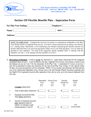 Section 125 Flexible Benefits Plan Separation Form