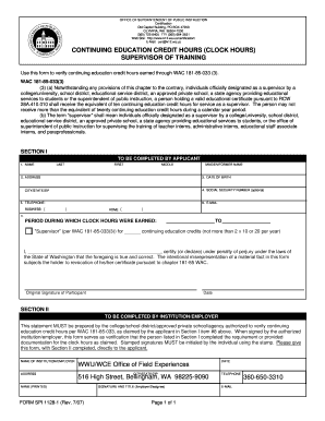 Washington Continuing Education Credit Hours Form