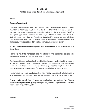 WFISD Employee Handbook Acknowledgement
