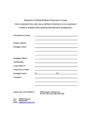 Request for Certificate of Insurance Coverage