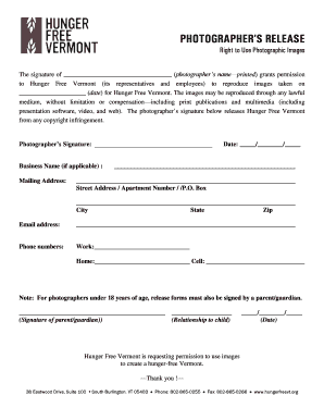 Photographer's Release Form