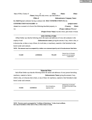 Ohio Subcontractor Affidavit