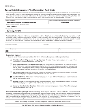 Texas Hotel Occupancy Tax Exemption Certificate