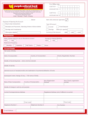 Punjab National Bank Account Opening Form