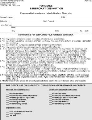 Kentucky Retirement Beneficiary Designation Form 2035