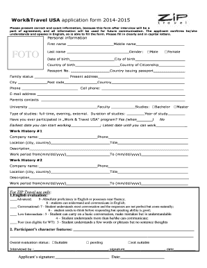 Work&Travel USA Application Form