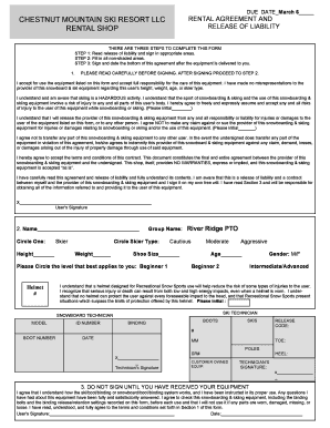 Chestnut Mountain Ski Resort Rental Agreement