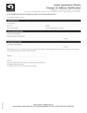 Change of Address Notification for Issuer Sponsored Shares