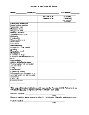 Weekly Progress Sheet for Nursing Students