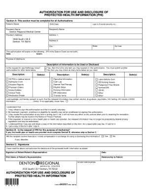 Authorization for Use and Disclosure of Protected Health Information