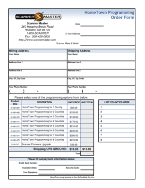 HomeTown Programming Order Form