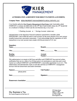 Authorization Agreement for Direct Payments (ACH Debits)