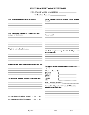 Business Acquisition Questionnaire
