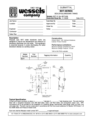 Boiler Blowdown Tank Submittal Form