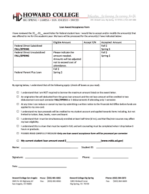 Federal Student Loan Award Acceptance Form