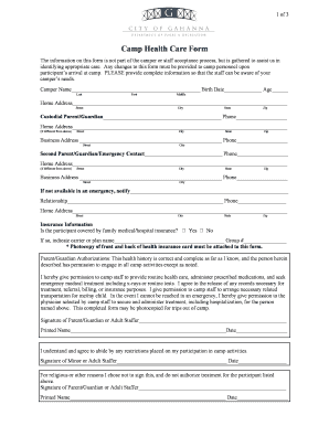 Camp Health Care Form