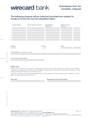 Submission Form for Domestic Cheques