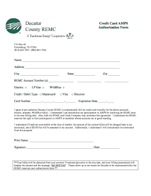 Credit Card AMPS Authorization Form
