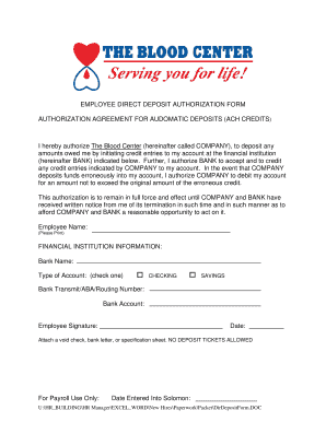 Employee Direct Deposit Authorization Form