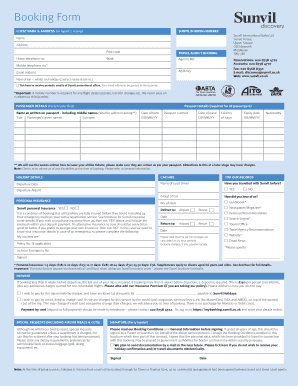 Sunvil Travel Booking Form