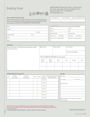Sunvil UK Limited Booking Form