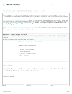 Patient-Driven Secondary Findings Consent Form
