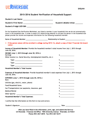 2015-2016 Student Verification of Household Support
