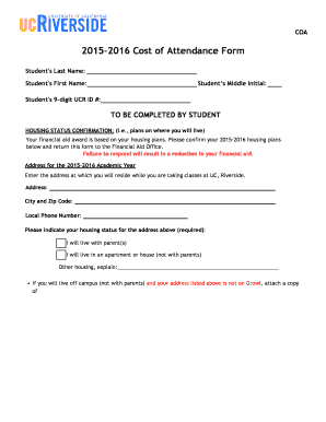 2015-2016 Cost of Attendance Form