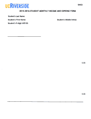 fillable online 2015 2016 student monthly income and expense form
