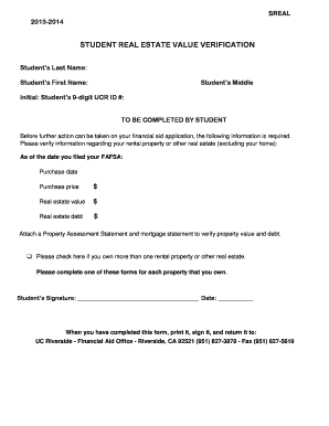Student Real Estate Value Verification Form