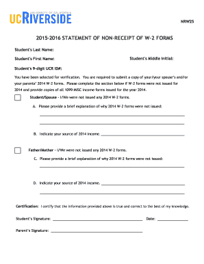 2015-2016 Statement of Non-Receipt of W-2 Forms