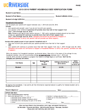 2015-2016 Parent Household Size Verification Form