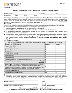 Student Dislocated Worker Verification Form