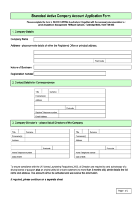 Sharedeal Active Company Account Application Form