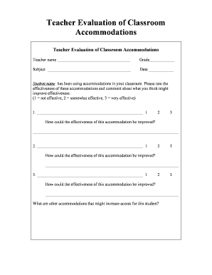 Teacher Evaluation of Classroom Accommodations