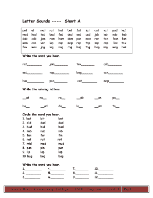 ESOL Level 1 Phonics Worksheet