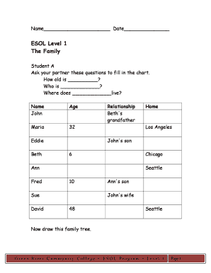 ESOL Level 1 Family Tree Activity