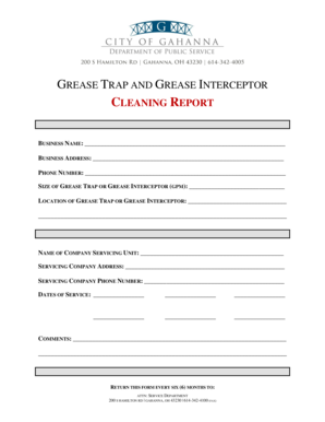 Grease Trap Cleaning Report
