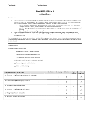 Teacher Artifact Evaluation Form