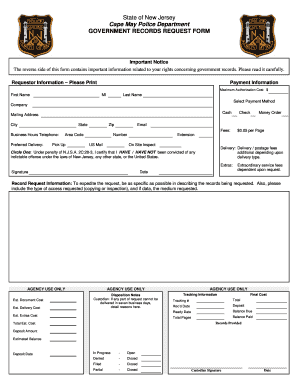 New Jersey Government Records Request Form