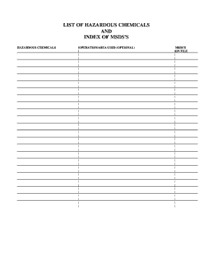 Hazardous Chemicals List and MSDS Index