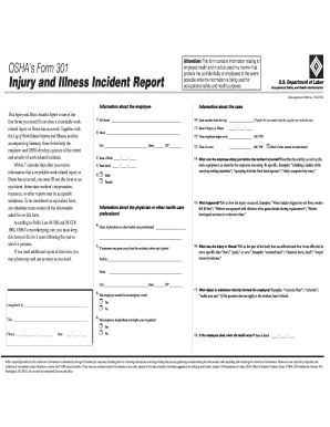 OSHA Form 301 Injury and Illness Incident Report