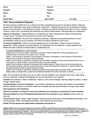 Medicare Prosthesis Documentation Request