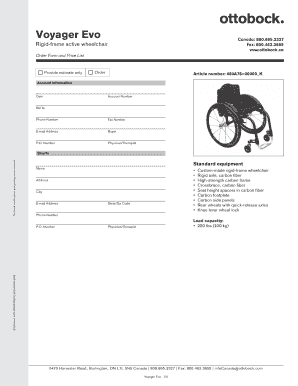 Voyager Evo Wheelchair Order Form