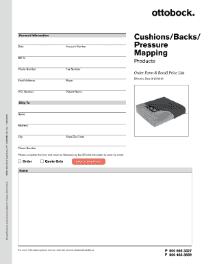 Ottobock Cushions and Backs Order Form