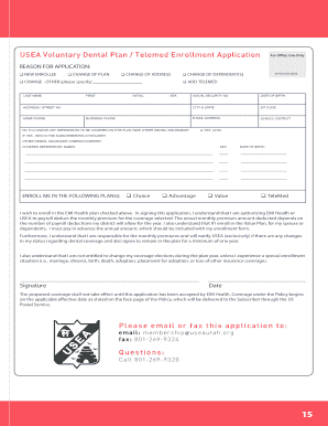 USEA Voluntary Dental Plan Enrollment Application