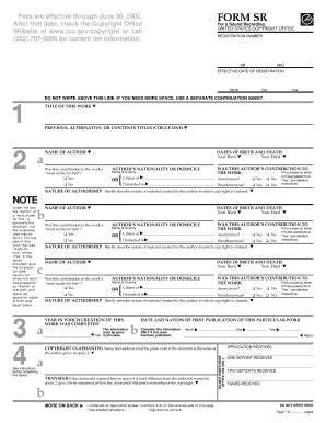 US Copyright Registration Form SR