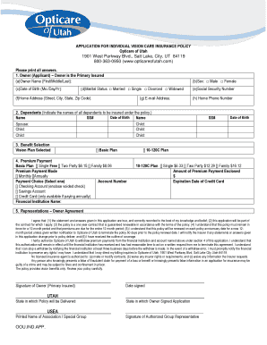 Application for Individual Vision Care Insurance Policy